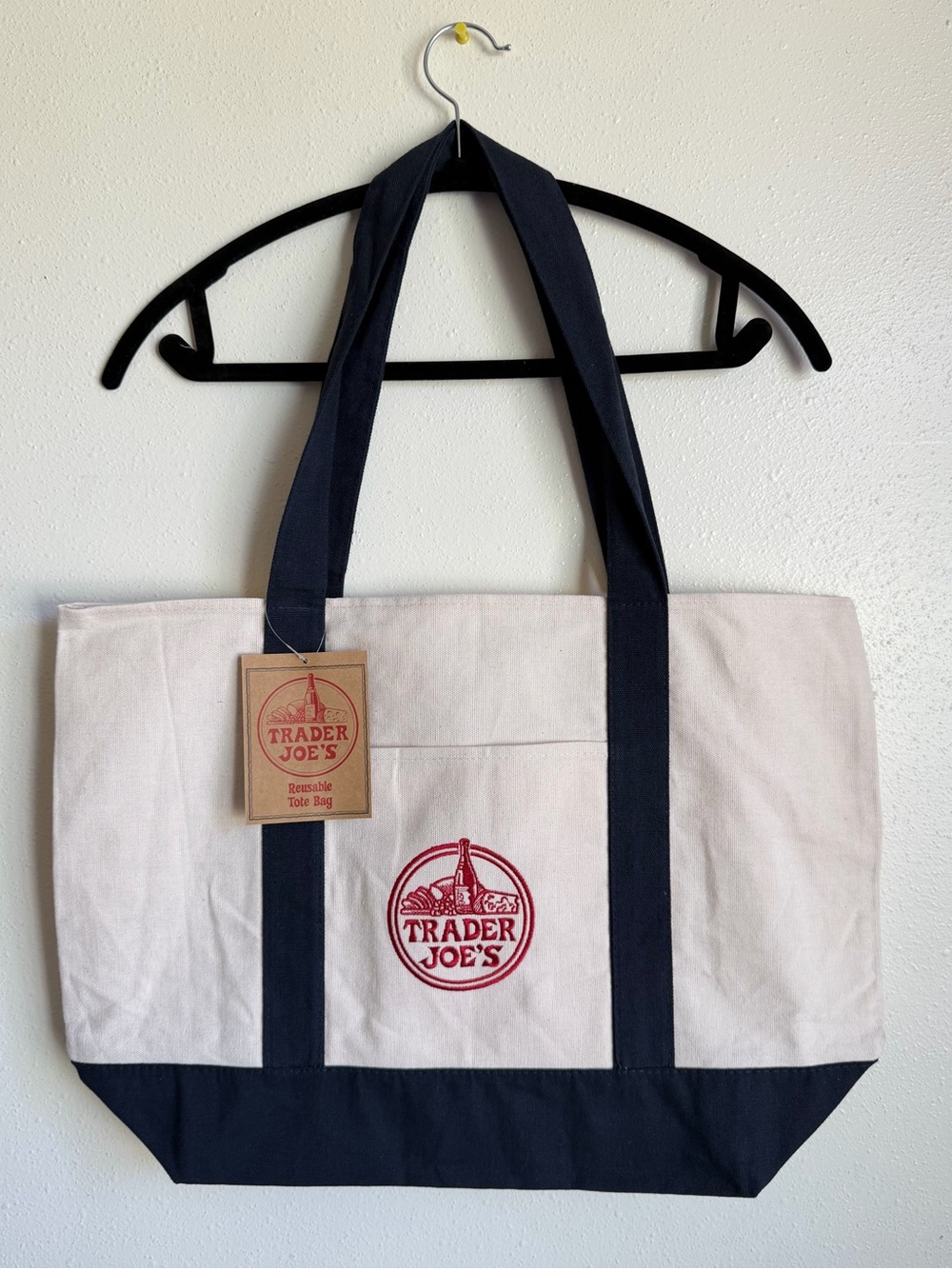 Trader Joe’s Large Canvas Tote Bag in Cream and Navy